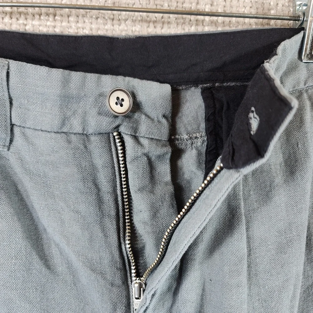 Far‎ Afield UK 100% Heavy Linen Pants Mens Size 3/L Green Blue Pleated Zip 35x28